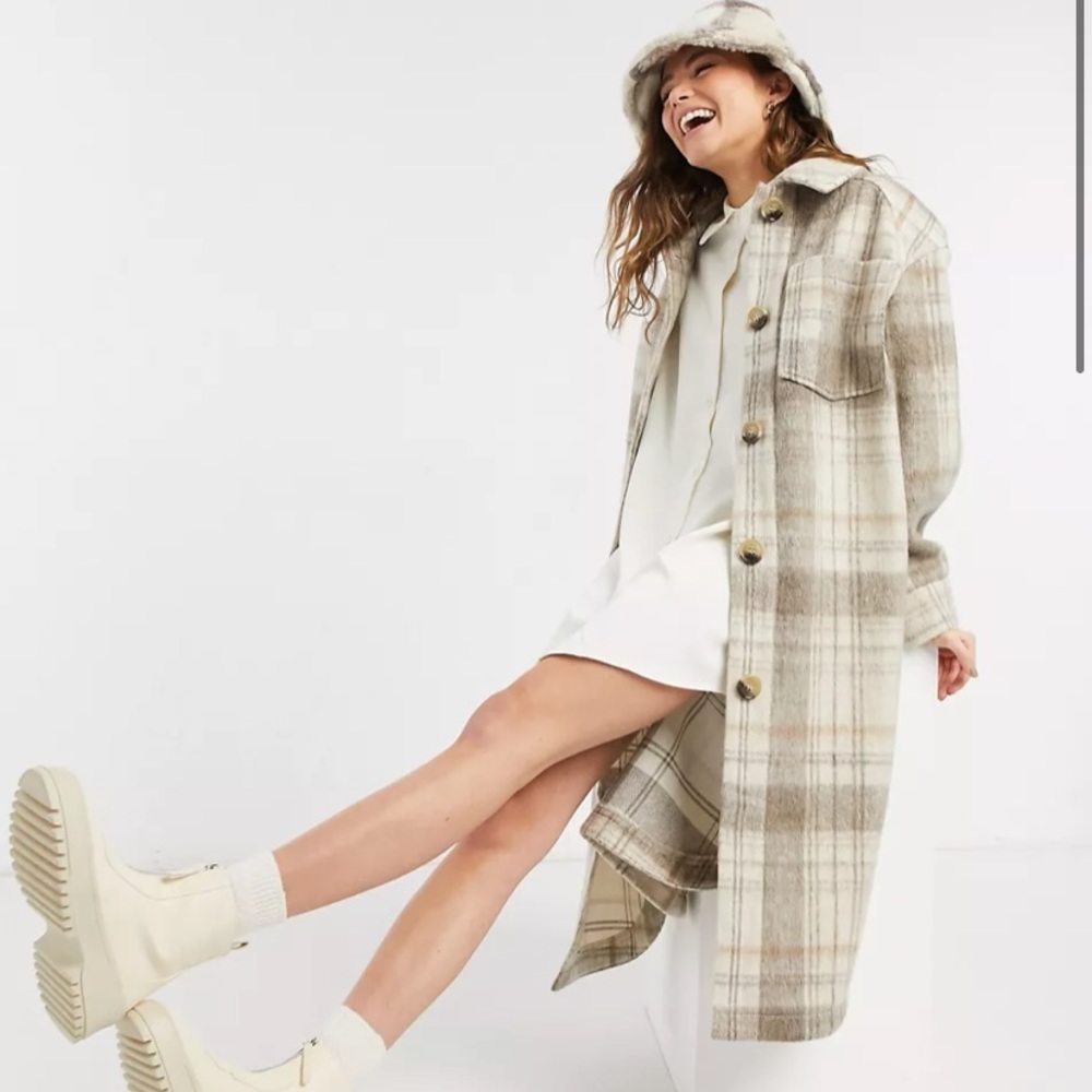 New! Asos Design Longline Shacket In Check - image 8